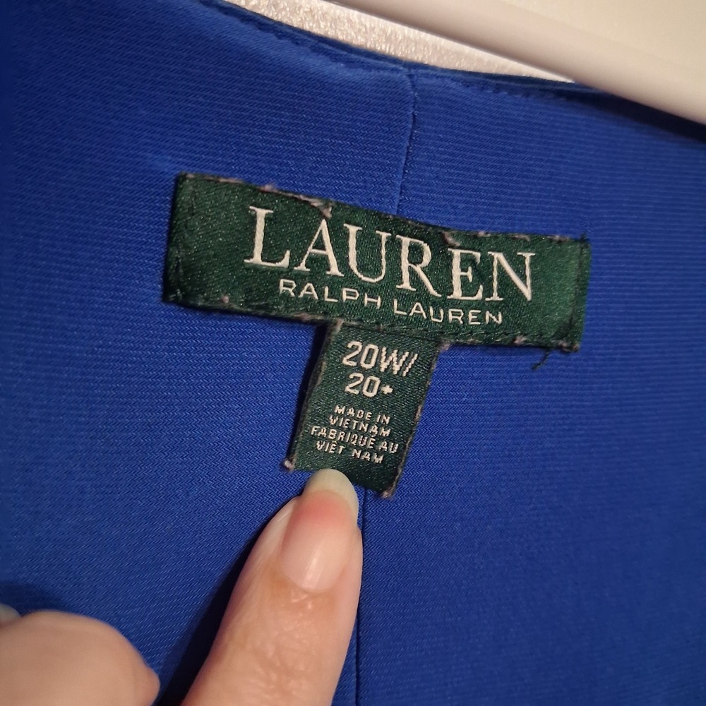 Lauren Ralph Lauren Dress Women 20W Blue Faux Wrap V-Neck 3/4 Sleeve Knee Length - Picture 4 of 8